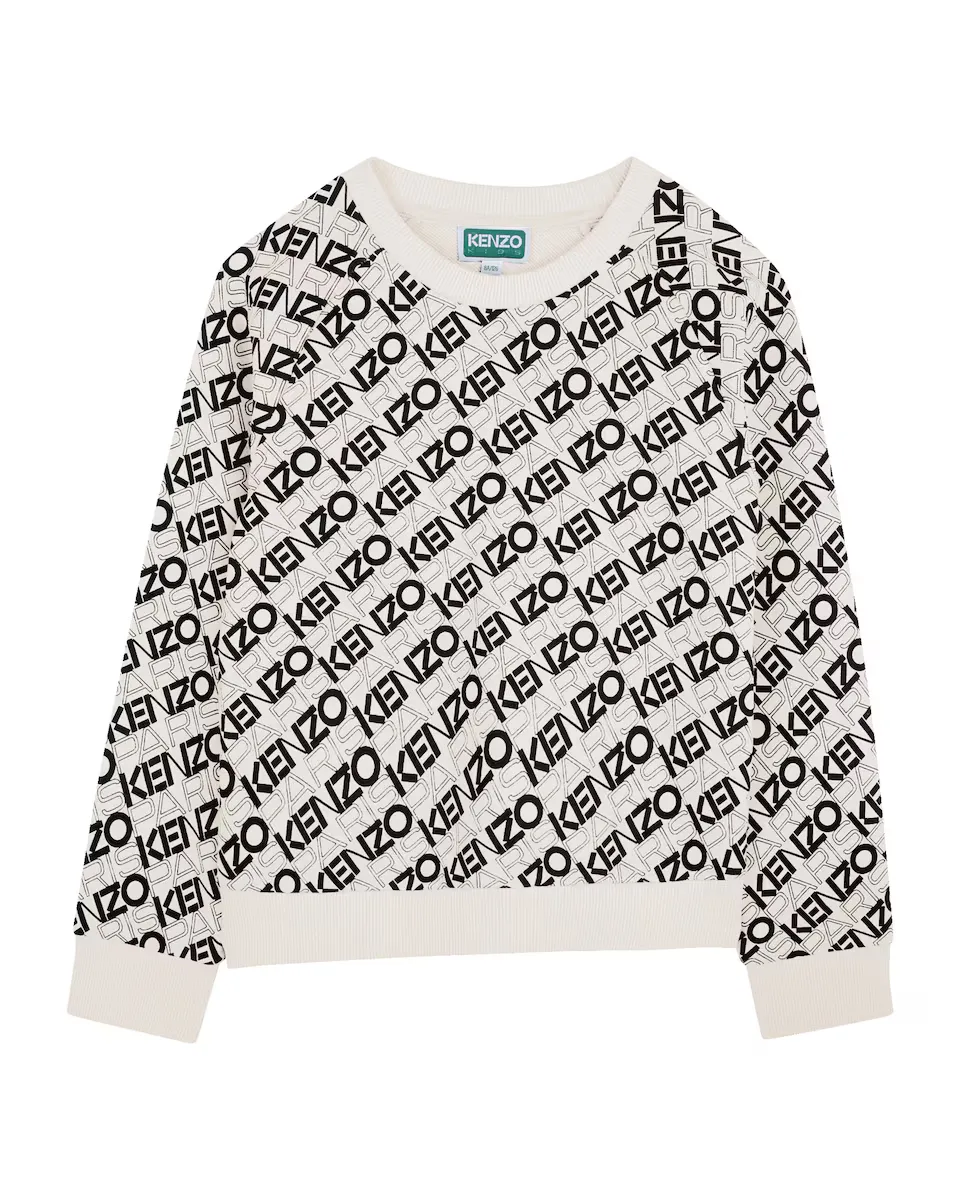 

Хлопковый свитшот для мальчиков с принтом монограммы Kenzo Kids, белый