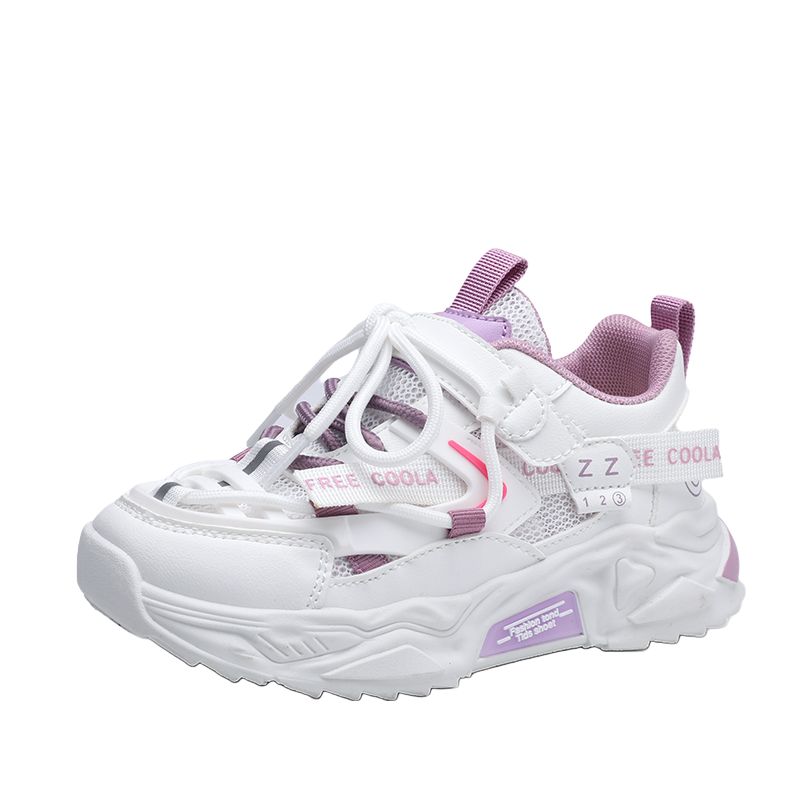 

Детские кроссовки для бега low top из искусственной кожи и сетки, нескользящие, устойчивые к истиранию, с амортизацией и дышащие KINDDOG, бежевый фиолетовый
