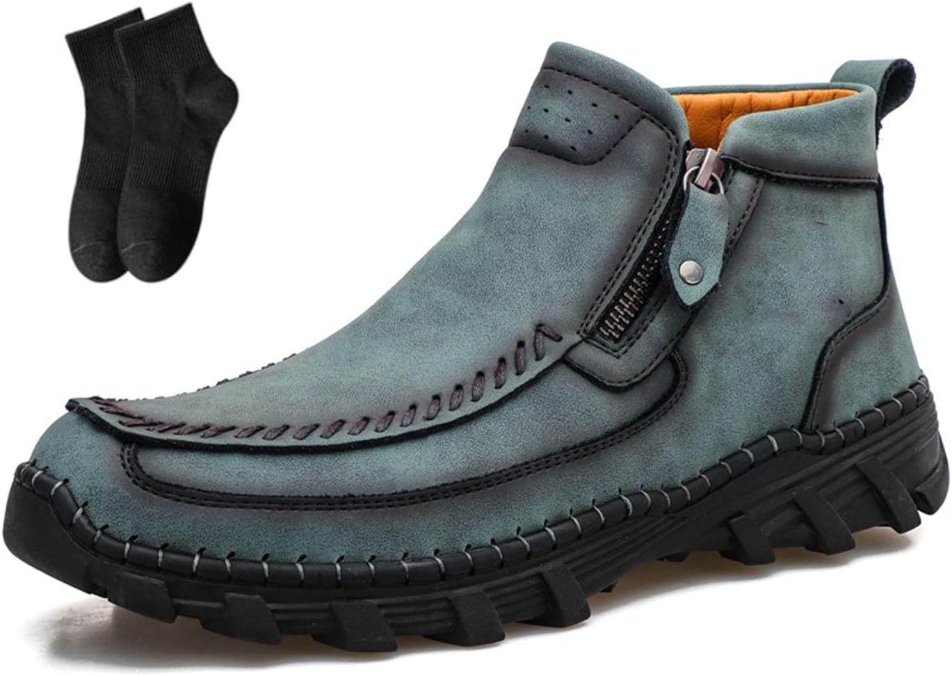 

Мужские ортопедические ботинки, мужские премиальные мотоциклетные ботинки - ручная прошивка, натуральная кожа, водонепроницаемые, противоскользящие, подходят для езды на мотоцикле, работы, вождения, походов Noworfewer, зеленый