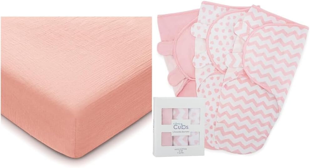 

Муслиновая простыня для кроватки и пеленальные одеяла в комплекте от Comfy Cubs