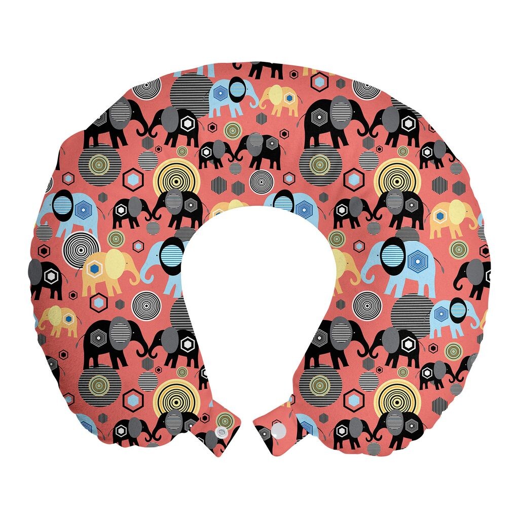 

ABAKUHAUS Подушка для путешествий со слоном, поддержка шеи, современное искусство, пенопластовые дорожные принадлежности для самолета и автомобиля, 30x30 см, разноцветные