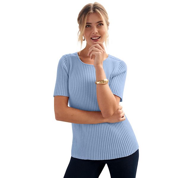 

Женский пуловер с пуговицами и ребристой вязкой Plus Size Jessica London, Azure Mist