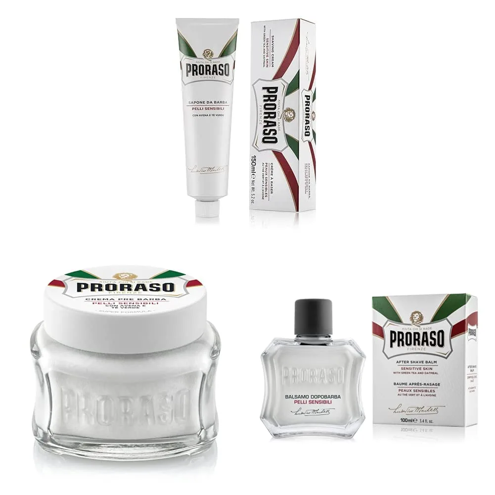 Набор для бритья Proraso Sensitive, формула с зеленым чаем и овсянкой.