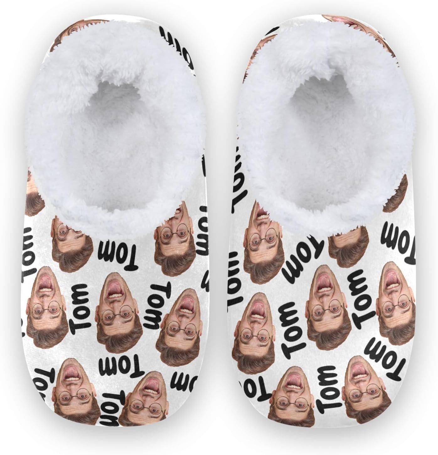 

Женские и мужские домашние тапочки с закрытой пяткой из мягкой памяти, с вязкой, подкладкой из флиса, с фото лица и текстом, теплые носки для отеля, дома и улицы Innewgogo, белый