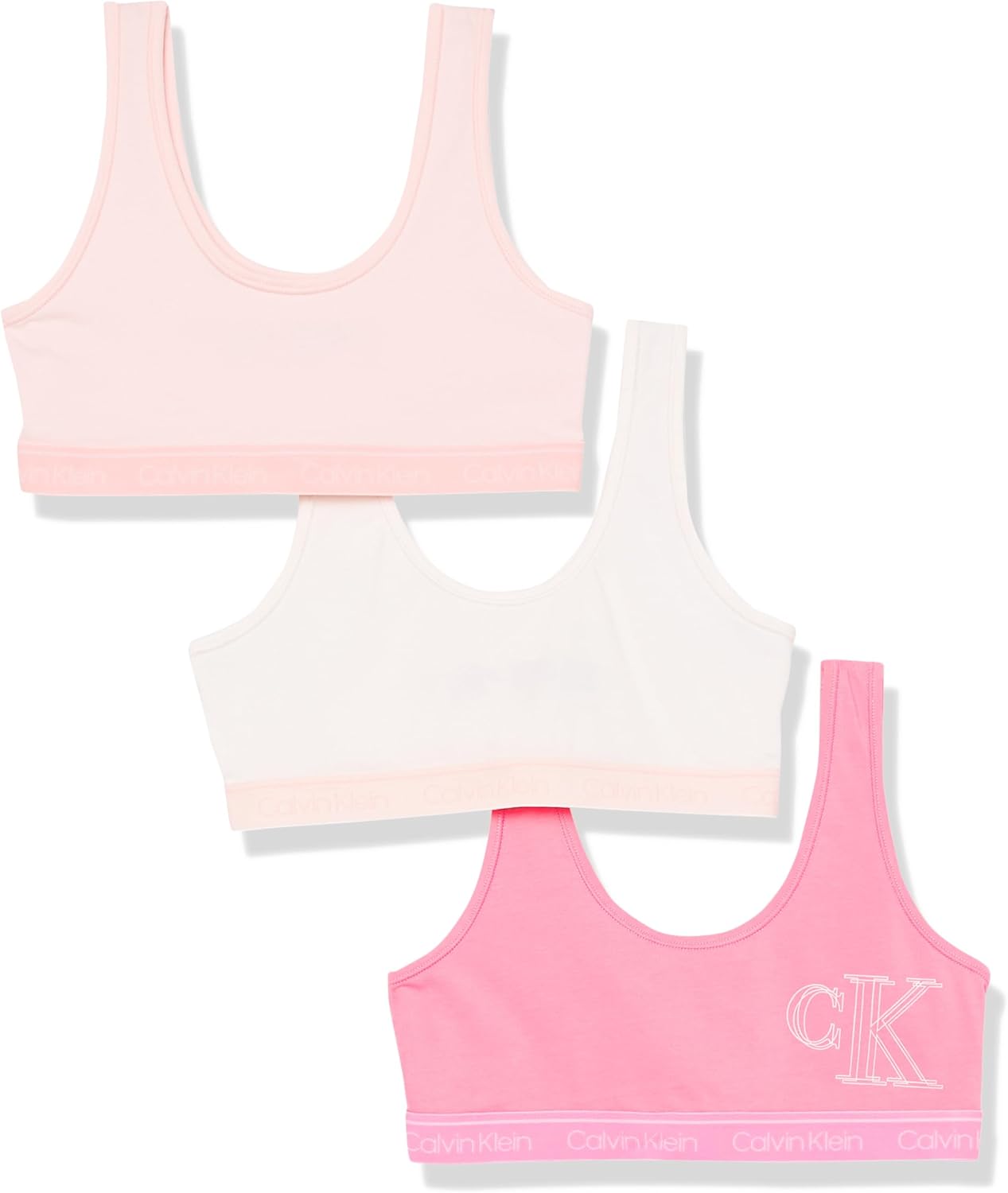 

Комплект из 3 бюстгальтеров-бралеттов Calvin Klein для девочек Modern Cotton Bralette, Sach/Crypnk/Vnl