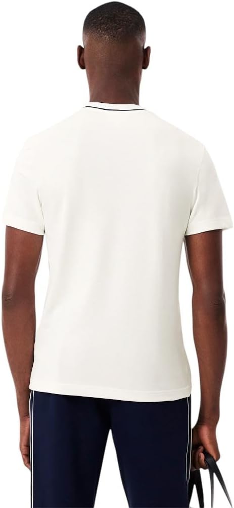 Lacoste Мужская футболка стрейч-пике с полосатым воротником, White — фото 3