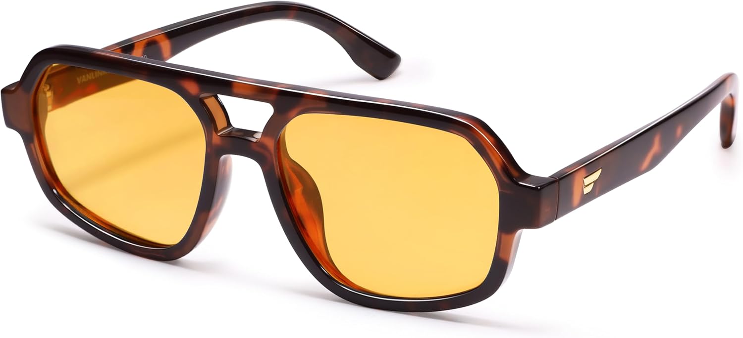 

Солнцезащитные очки-авиаторы VANLINKER в стиле ретро для женщин и мужчин, модные, в стиле 70-х, поляризованные, квадратной формы, винтажные, увеличенного размера VL9917, C4-tortoiseshell/Yellow