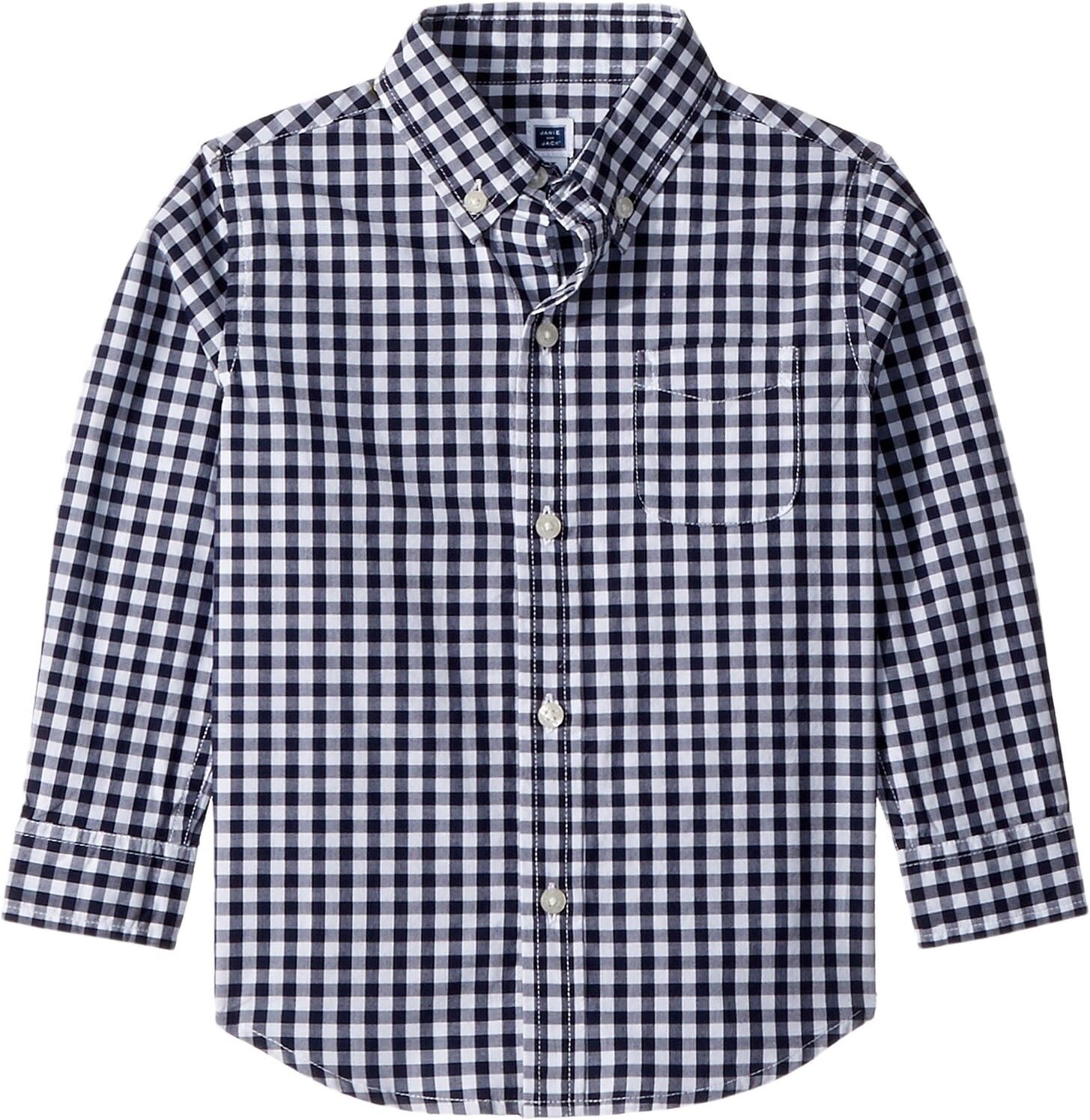 

Рубашка Janie and Jack Long Sleeve Button Down Shirt, цвет Navy Gingham