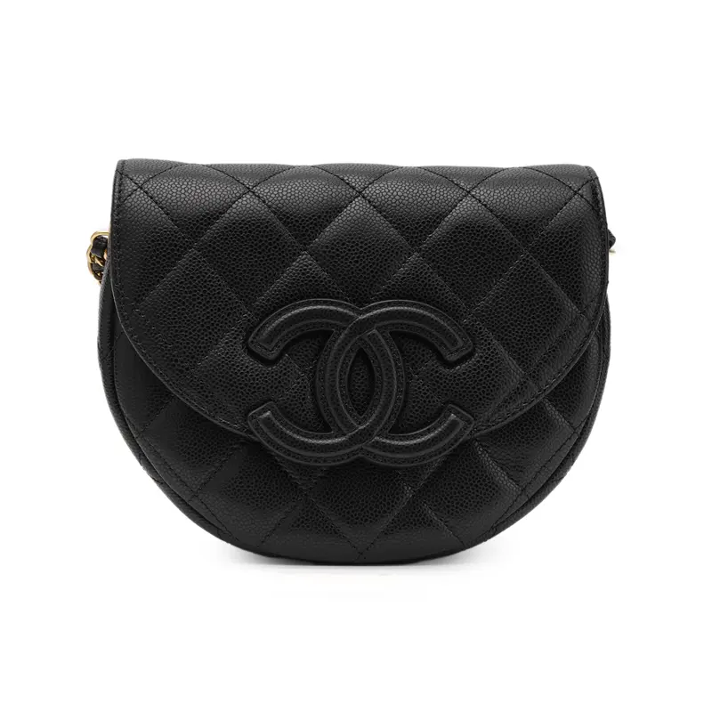 CHANEL Сумка-кроссбод личи зерно коровья кожа полумесяц клатч седло наплечная унисекс черный — фото 2