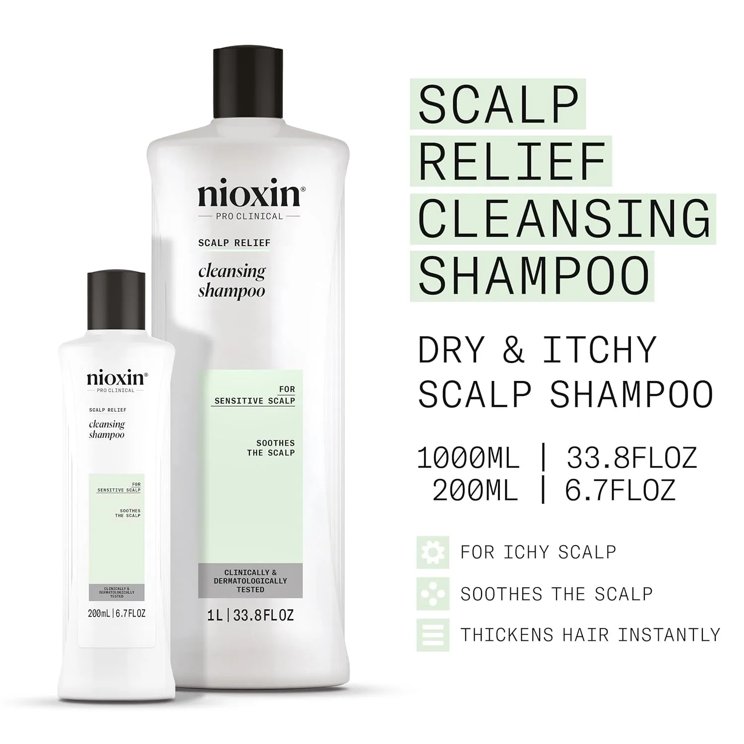 Очищающий шампунь Nioxin Scalp Relief | Успокаивает, увлажняет и утолщает волосы | Для чувствительной, сухой и зудящей кожи головы | С алоэ вера и витамином Е 1000 мл (1 шт.) — фото 2
