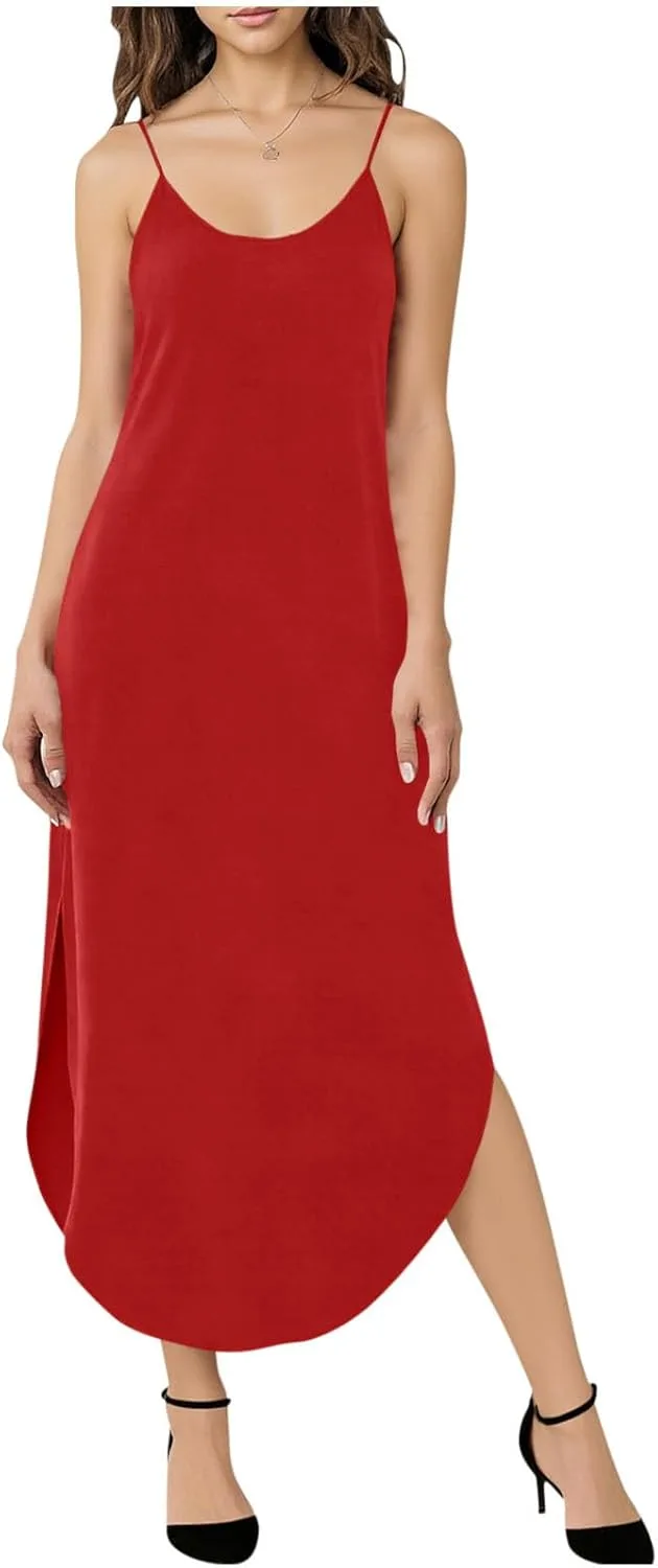 Платье-ками Backless для женщин летнее на тонких бретелях, мягкое и удобное, без рукавов, для отдыха дома, пляжа и отпуска Generic, красный