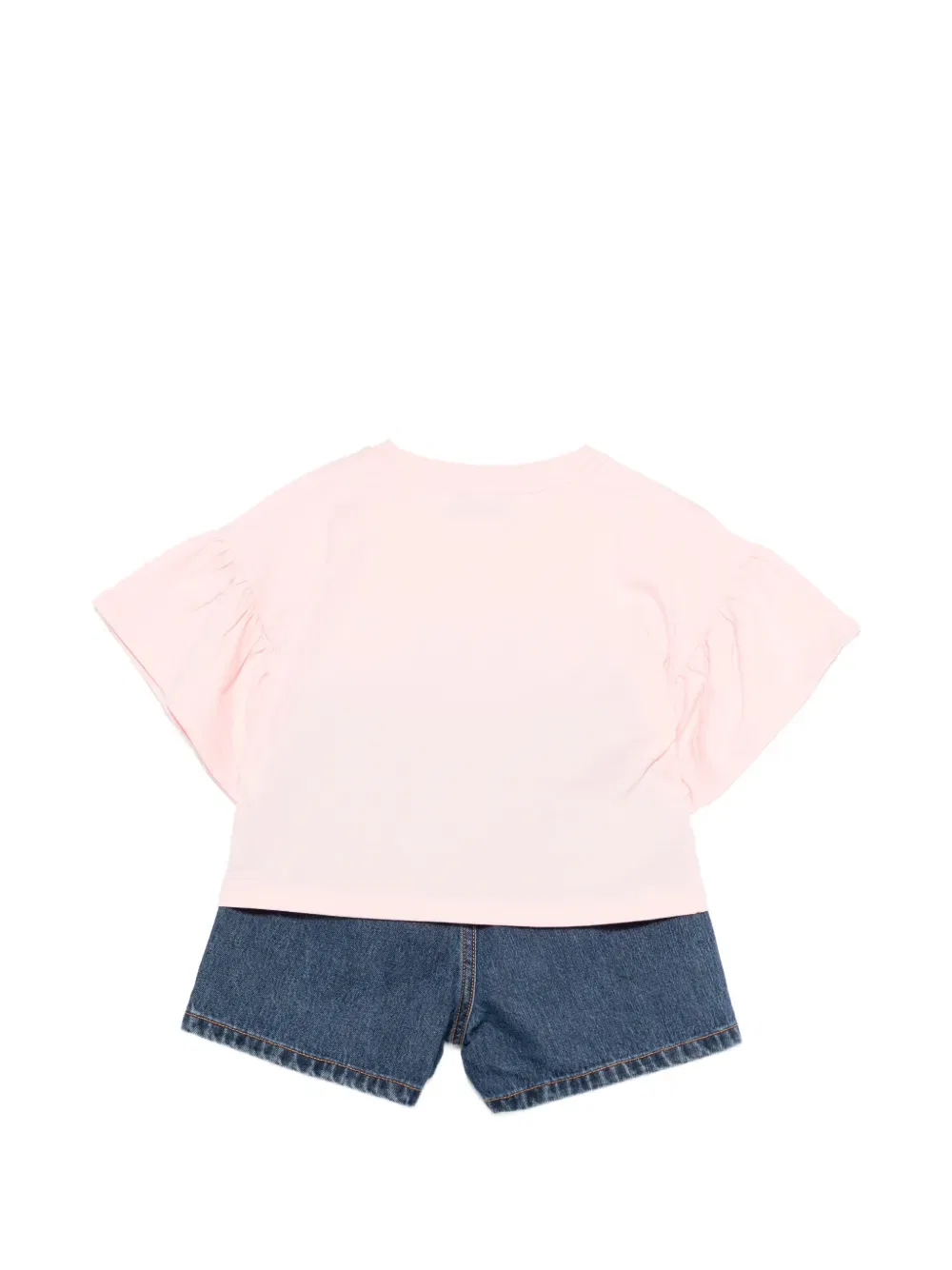 Комплект из джинсовых шорт с оборками и логотипом Moschino Kids, синий — фото 2