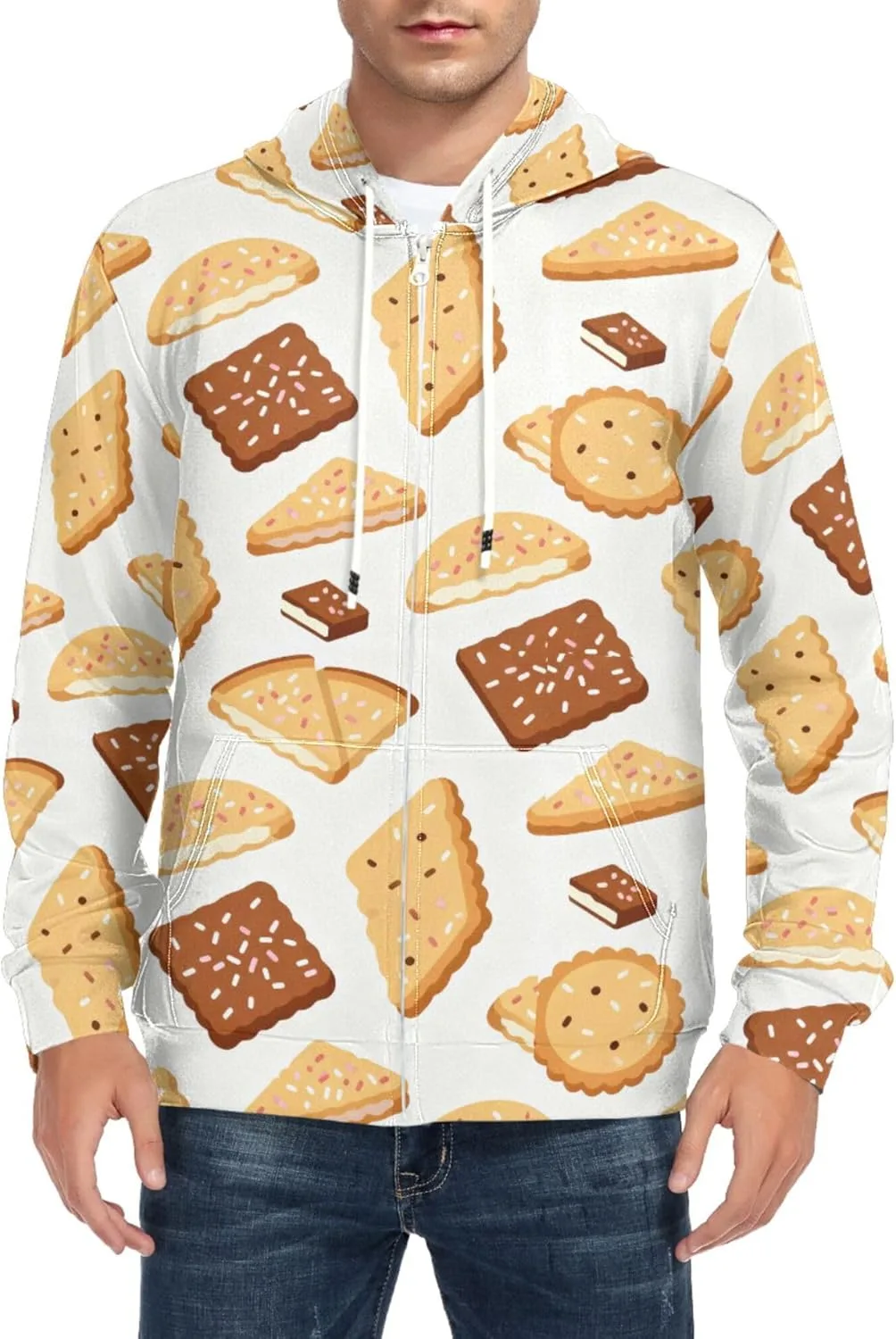 

Мужской худи на молнии Cookie Cracker Slice с длинным рукавом и карманом CUPADA