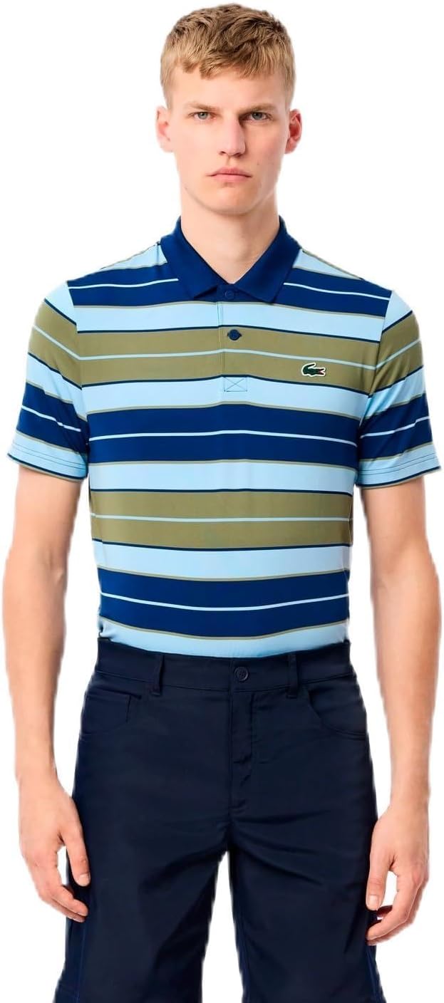 

Мужская поло-рубашка LACOSTE Ultra-Dry в разноцветную полоску Защита от УФ-излучения UPF50+