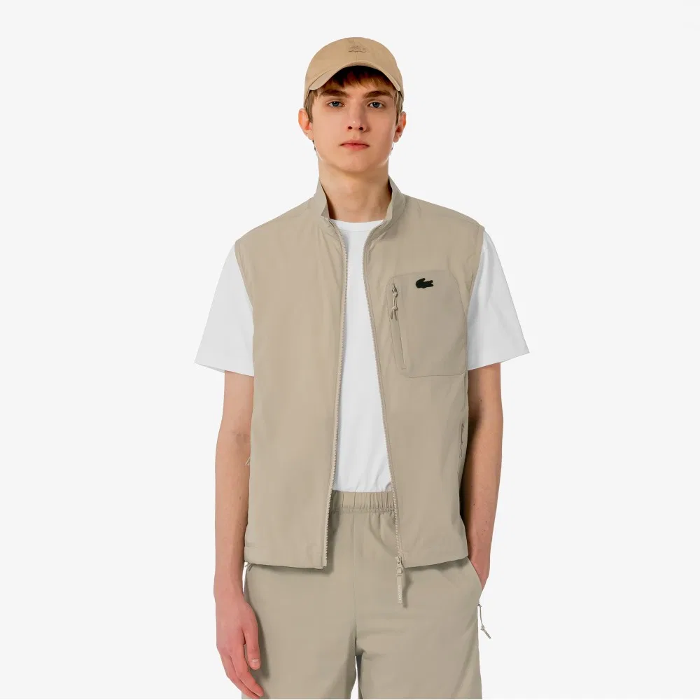 Мужской жилет из премиального тренировочного комплекта бежевого цвета от Lacoste — фото 4