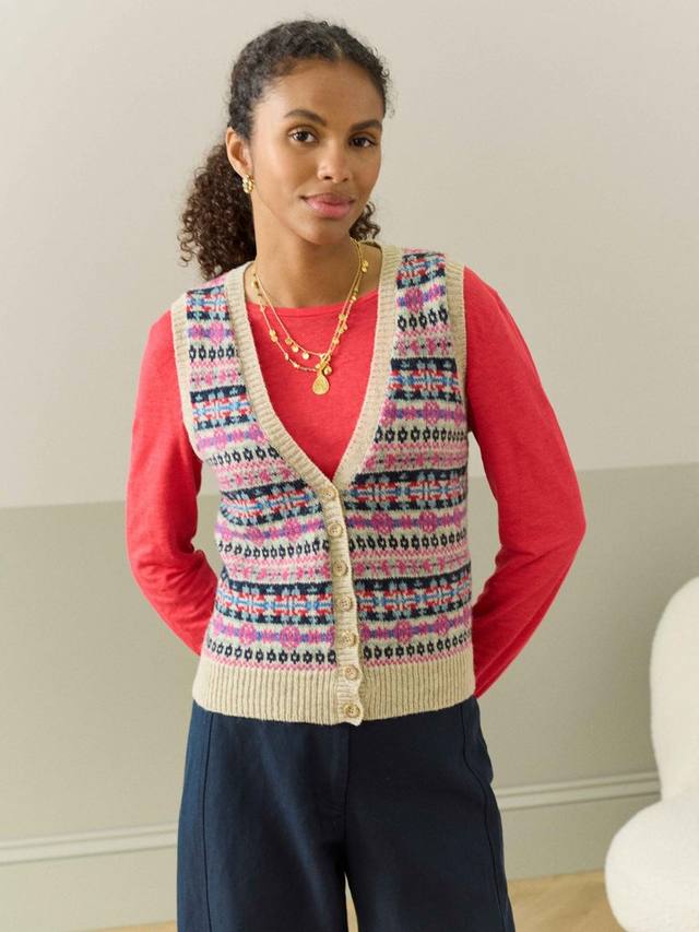 

Кардиган без рукавов из чистой шерсти fair isle Brora, цвет Nougat