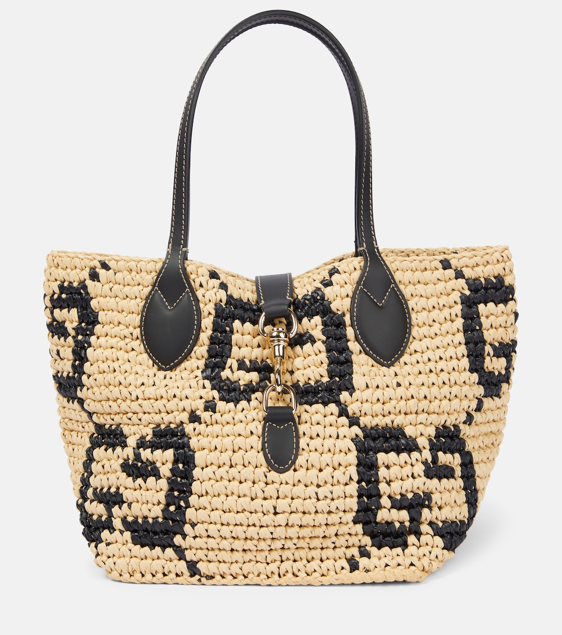 

Летняя средняя сумка-корзинка с кожаной отделкой Gucci, Naturale Black/Black