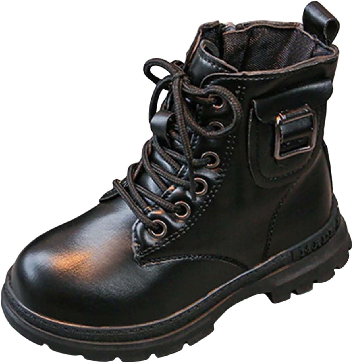 

Детские ботинки IWIHMIV для девочек с боковой молнией, повседневные, на шнуровке, высокие, с нескользящей подошвой, короткие ботильоны для езды, Black