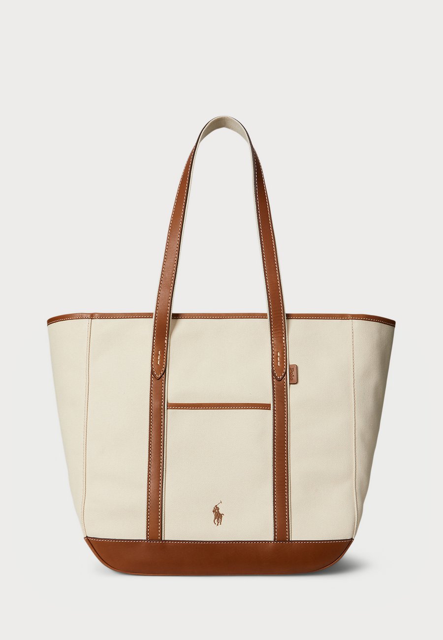 

Сумка-шоппер Polo Ralph Lauren LEATHER-TRIM CANVAS MEDIUM SHOPPER TOTE, Ecru/Cuoio/Off-White