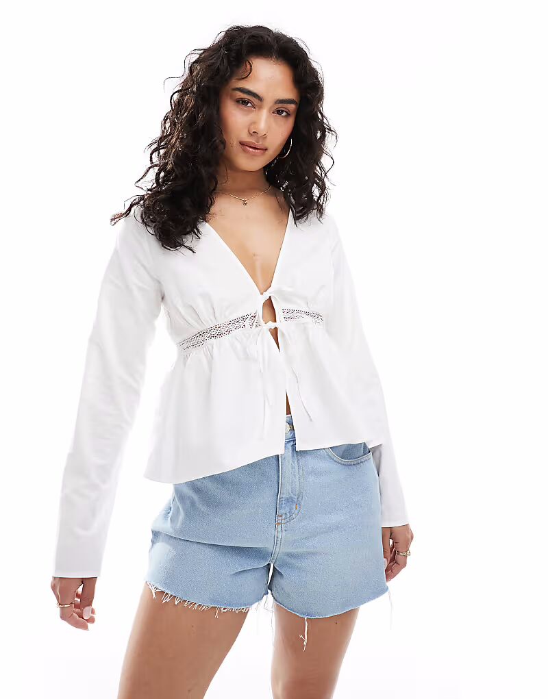 

Топ Miss Selfridge с завязками спереди и складками белого цвета