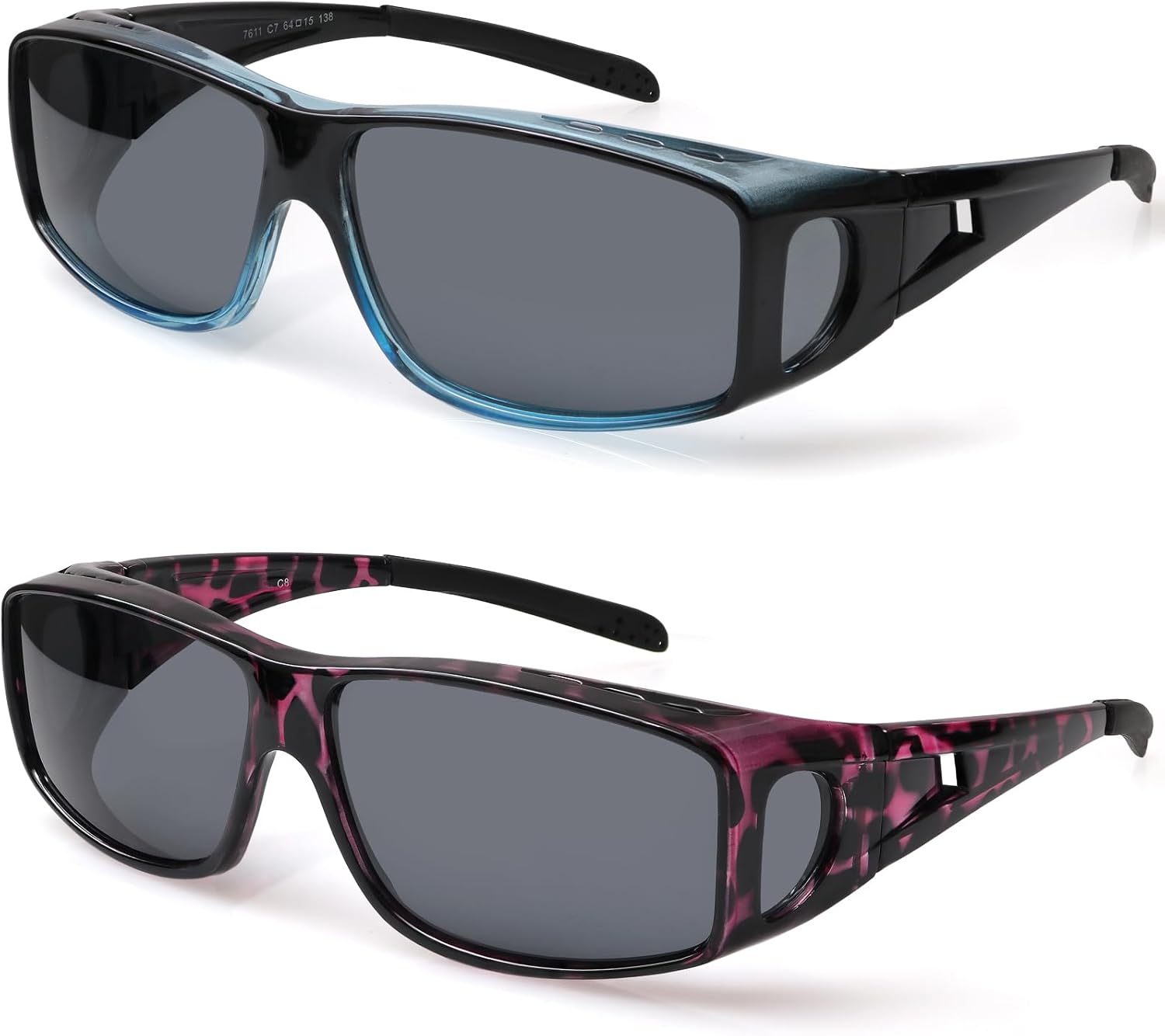 

Солнцезащитные очки Yogo Vision, поляризованные, надеваются поверх обычных очков, 100% защита от УФ. 2 шт: Black Blue Gradient (серые линзы) и Purple Havana (серые линзы). Унисекс