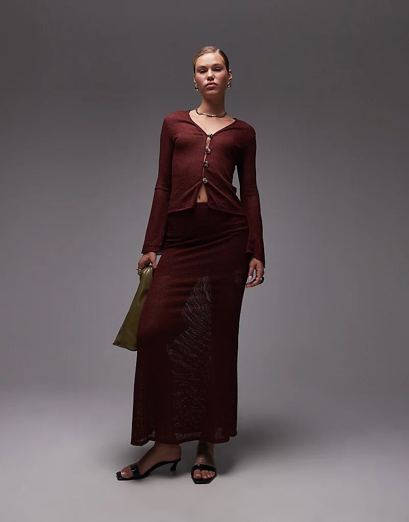 

Длинная юбка-рыбка ASOS DESIGN, связанная крючком, бордового цвета — часть комплекта