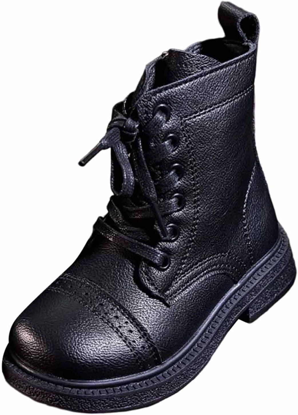 

Детские ботильоны для девочек на шнуровке, с молнией сбоку, кожаные, в стиле милитари и гот, короткие прогулочные ботинки Generic, #022