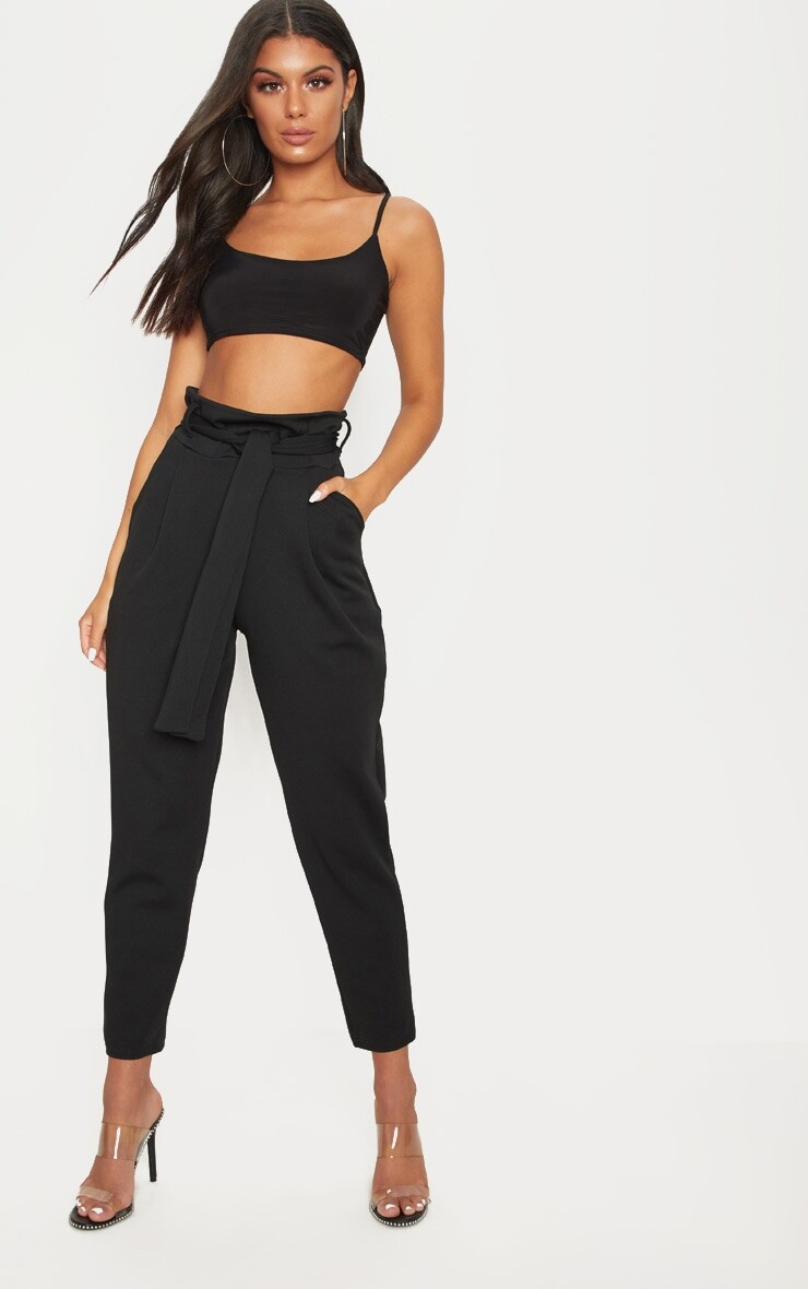 

PrettyLittleThing Черные брюки-сигареты с завязкой на талии, Черный, PrettyLittleThing Черные брюки-сигареты с завязкой на талии