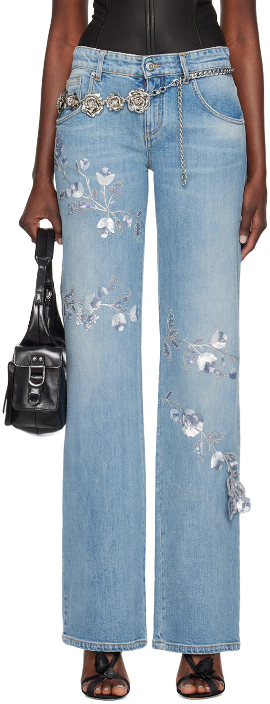 

Синие джинсы с пайетками Blumarine