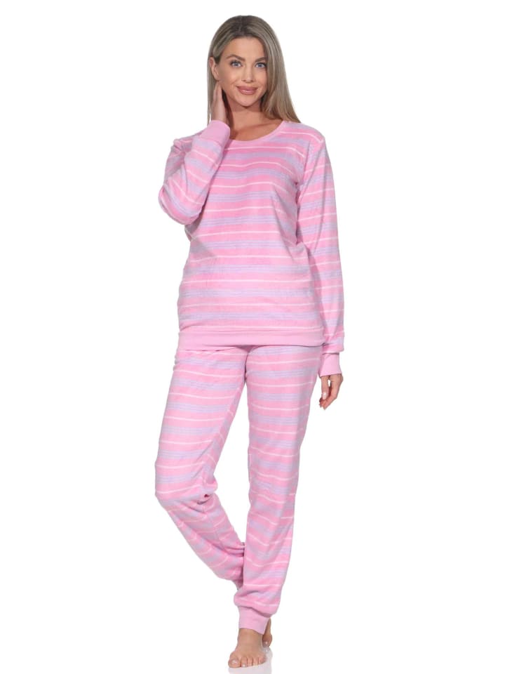 

NORMANN Флисовая пижама с длинными рукавами и манжетами, непринужденный образ в розовом цвете