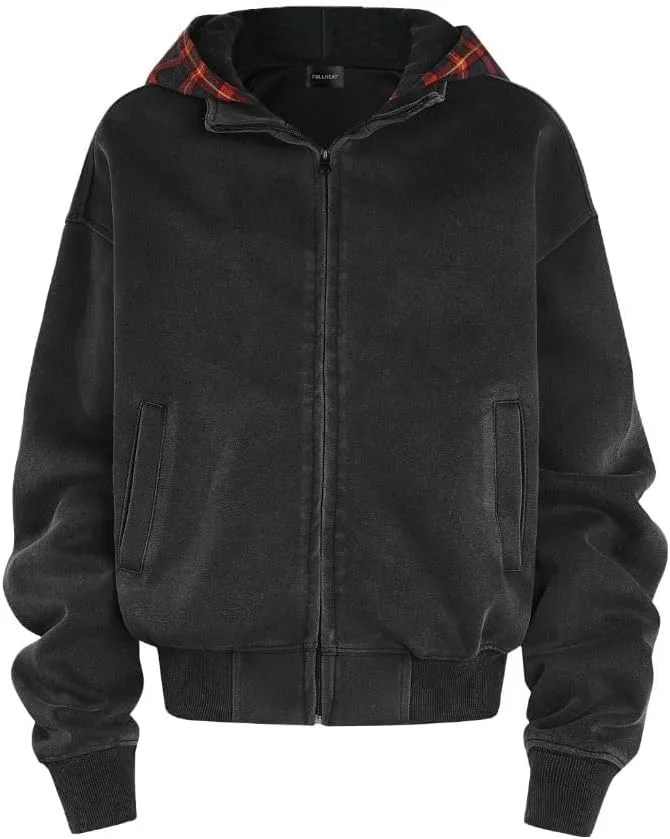 

Тяжелая укороченная куртка с клетчатой подкладкой капюшона Fullneat