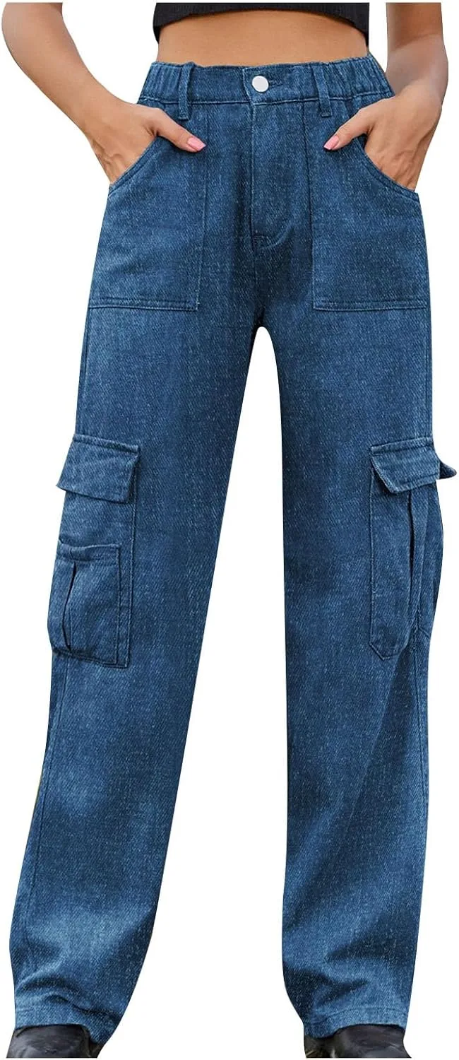 

Женские карго джинсы с 6 карманами, широкие, oversize, high waisted