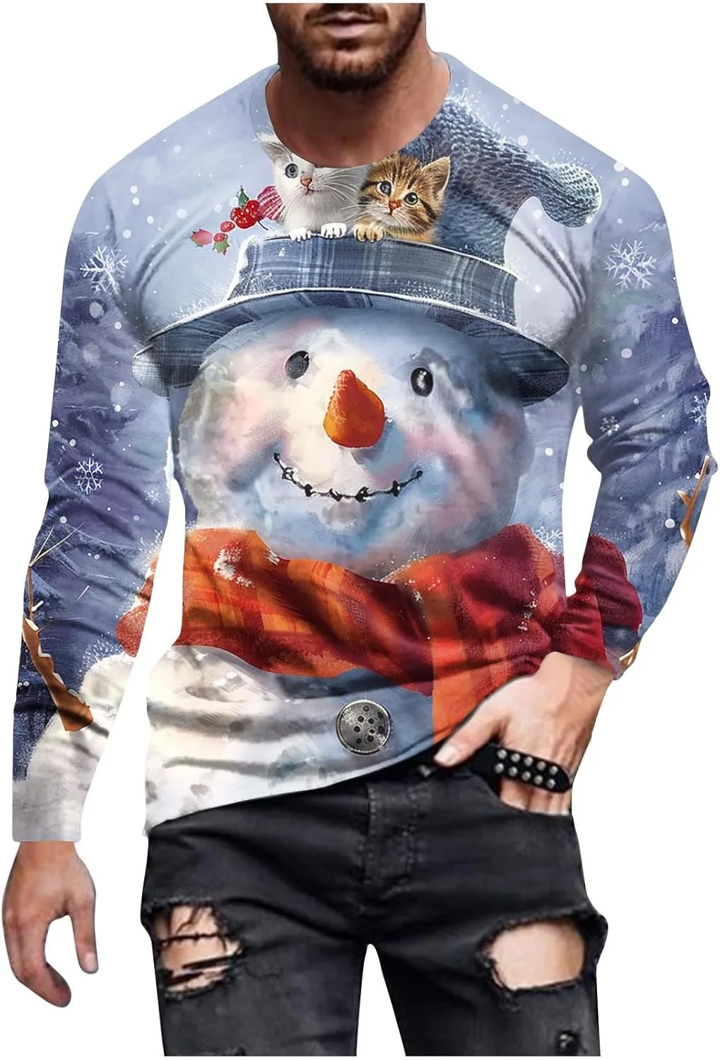 

Футболка с принтом снеговика для мужчин, графическая рождественская футболка