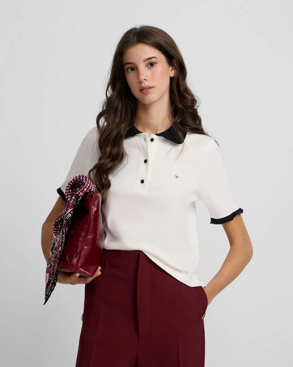 

Женская футболка поло черно-белая Silbon