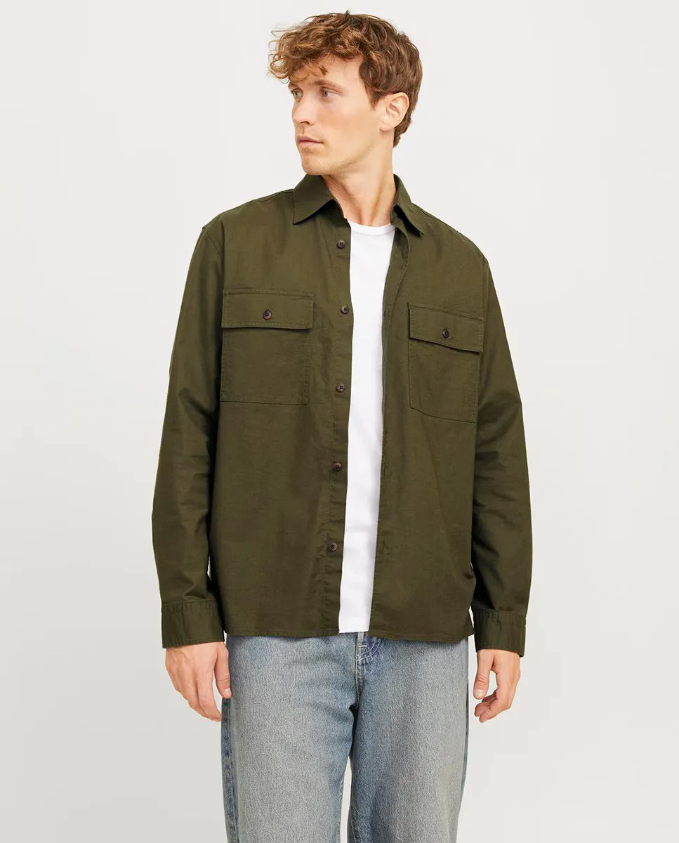 

Мужская рубашка с длинными рукавами и передними карманами Jack & Jones, зеленый