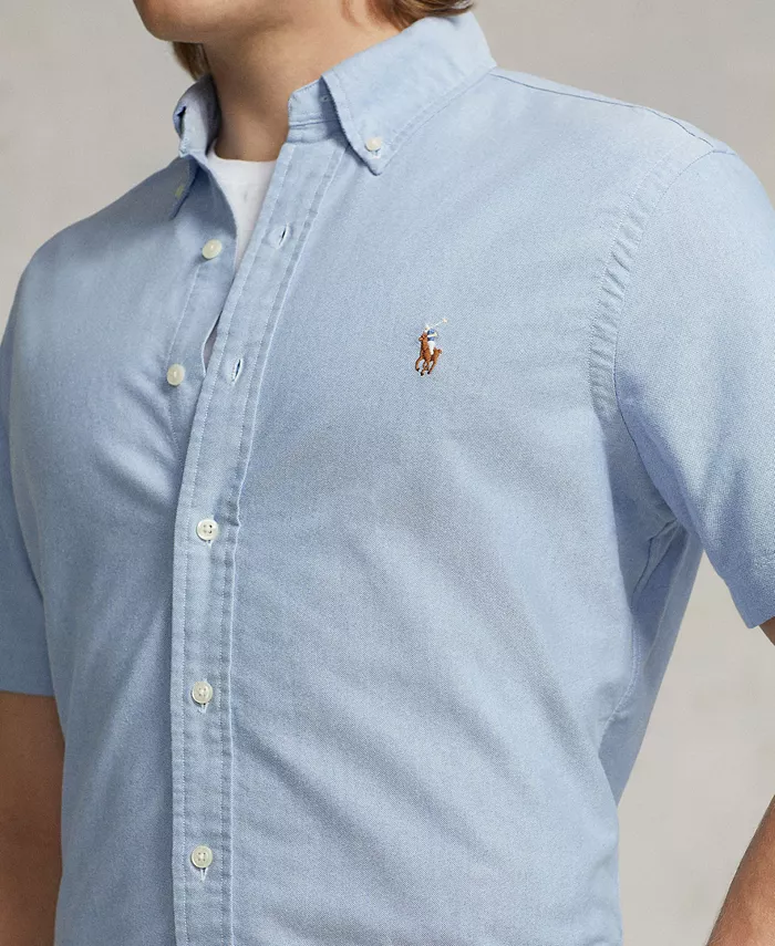 Мужская классическая короткорукавная рубашка Oxford Polo Ralph Lauren, синий — фото 3