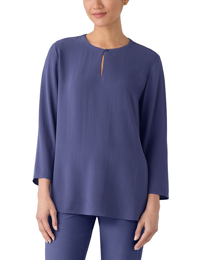 

Шелковая туника с круглым вырезом из креп-жоржета Eileen Fisher, фиолетовый