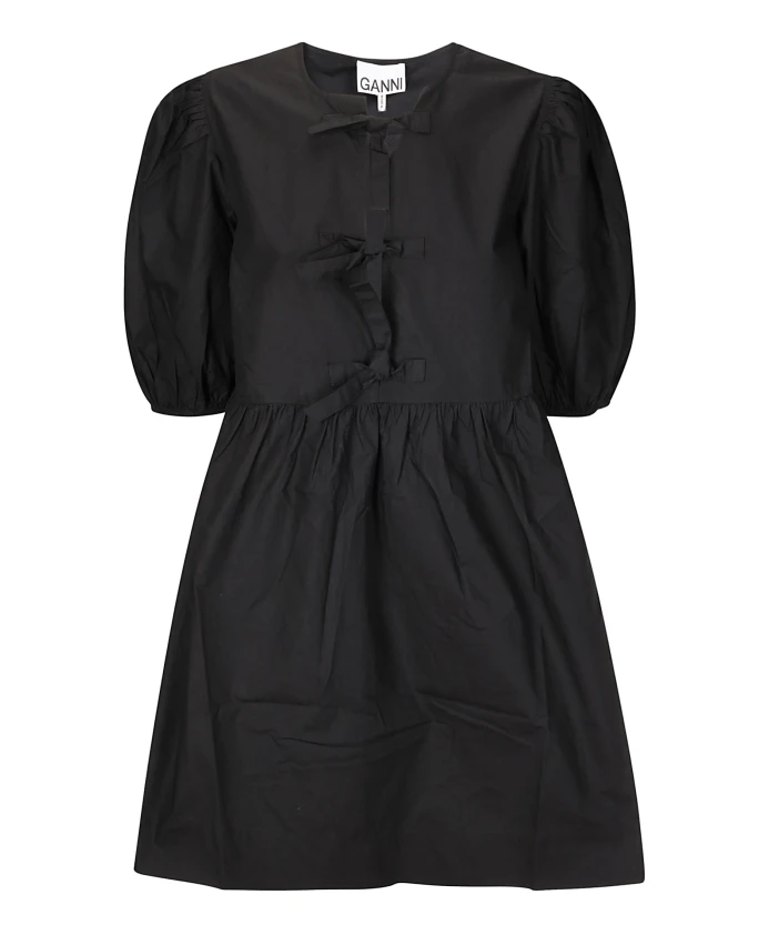 

Мини-Платье из поплина с завязками Ganni, черный