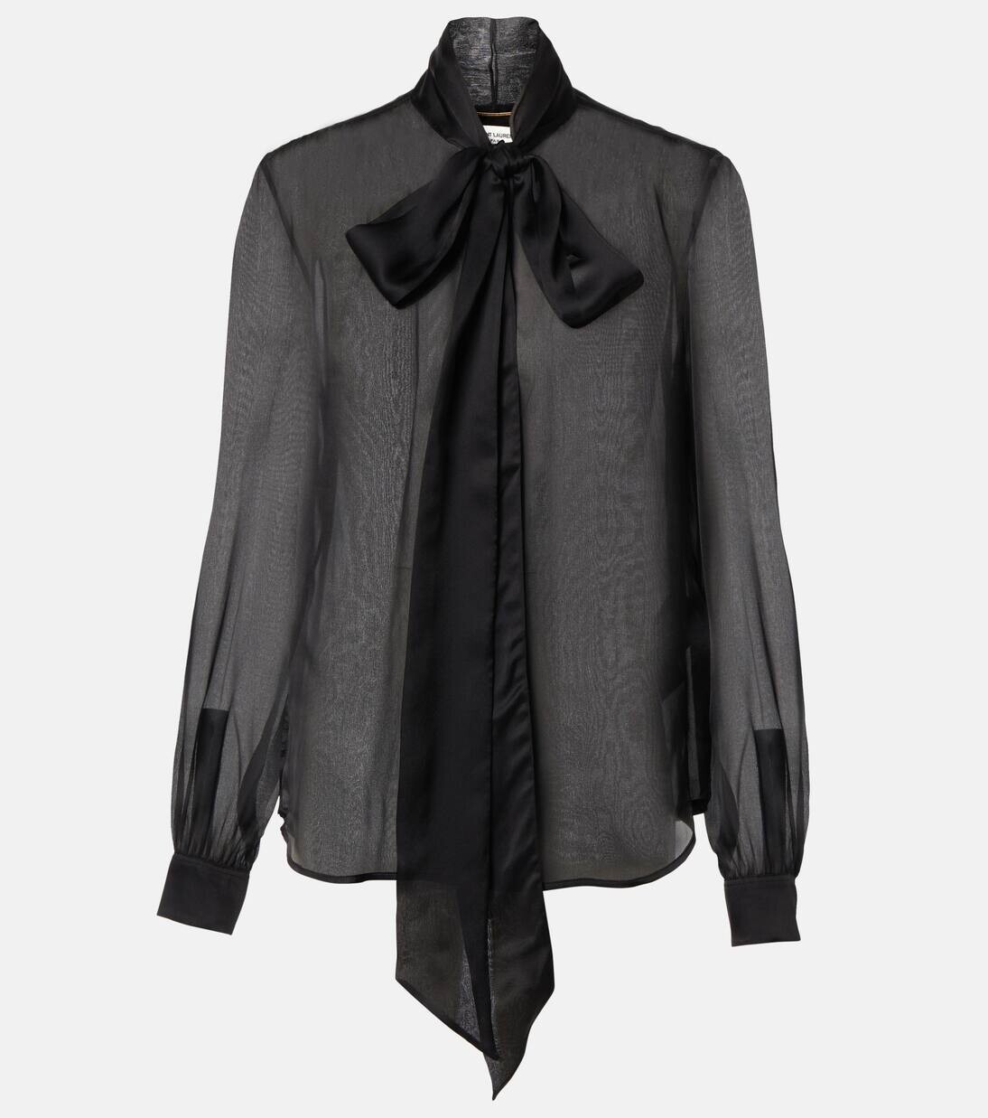 

Шелковая блузка с бантом Saint Laurent, черный