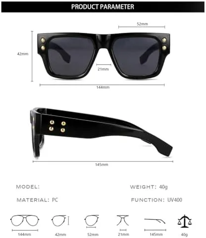 

Солнцезащитные очки в стиле ретро 2027 года с крупными заклепками для мужчин и женщин, солнцезащитные очки для женщин с защитой от УФ-излучения UV400 MTZJH, Black