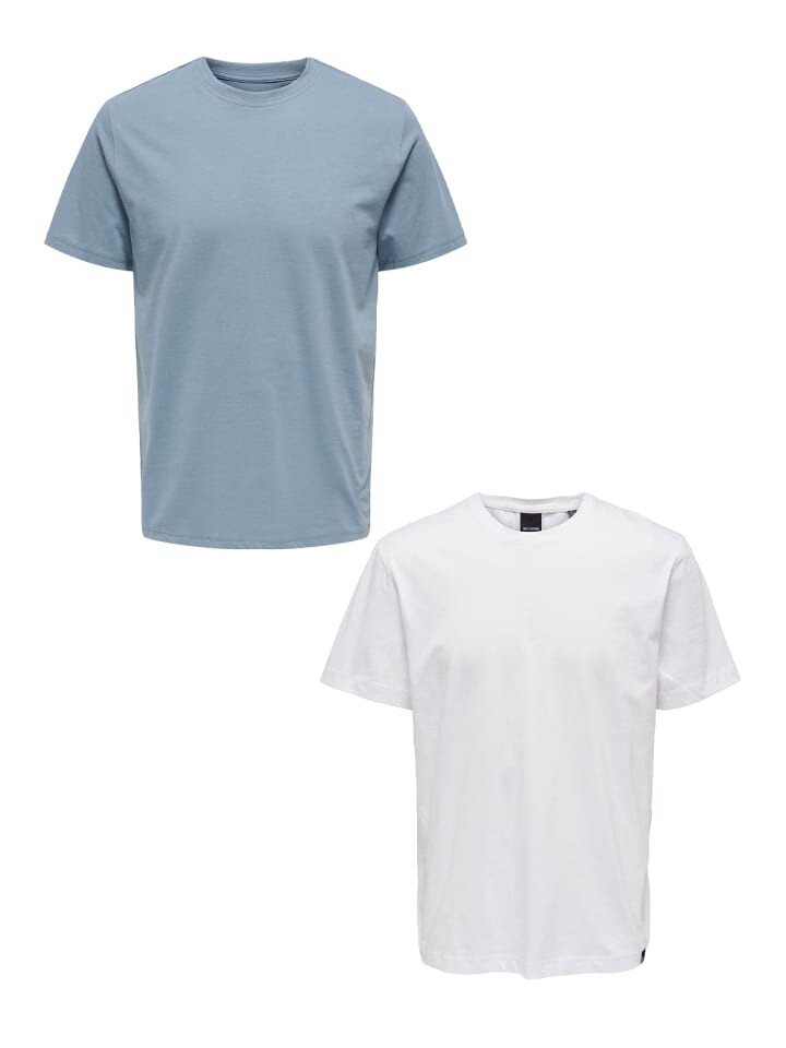 

Футболка Only&Sons 2er Set Rundhals Kurzarm, цвет weiß-hellblau