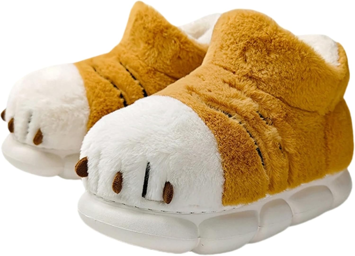 

Кроссовки LRYAOAN с когтями тигра для собак - плюшевые высокие с толстой подошвой, нескользящие тапочки для мужчин и женщин - с мультяшным животным, желтый