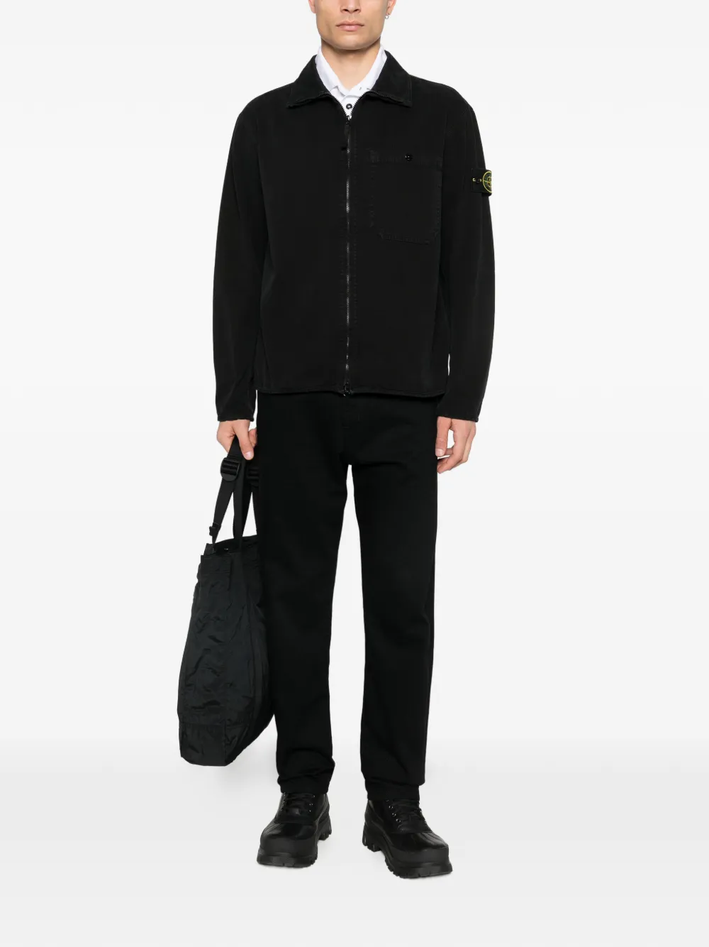 Рубашка-оверсайт с карманом на молнии Stone Island, черный — фото 2