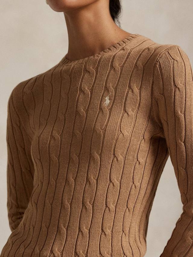 Поло свитер с кабельной вязкой и круглым вырезом Ralph Lauren, Brown — фото 3