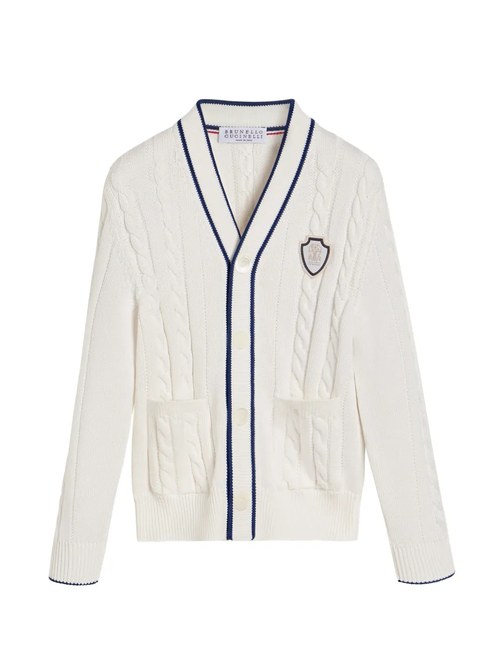 

Кардиган из хлопка с косами и логотипом Brunello Cucinelli Kids, белый