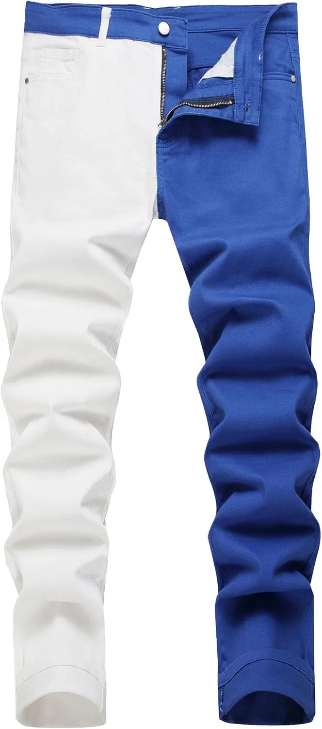 Джинсы Color Block, Белый и Синий