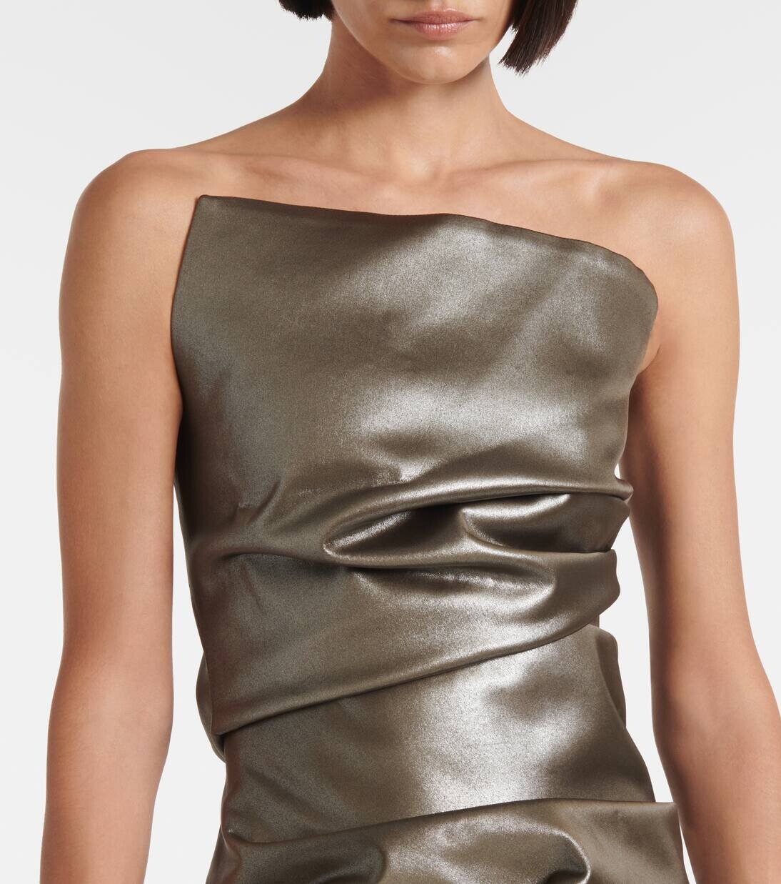 Платье-бюстье с металлическим отливом и сборками Mugler, цвет gunmetal — фото 4