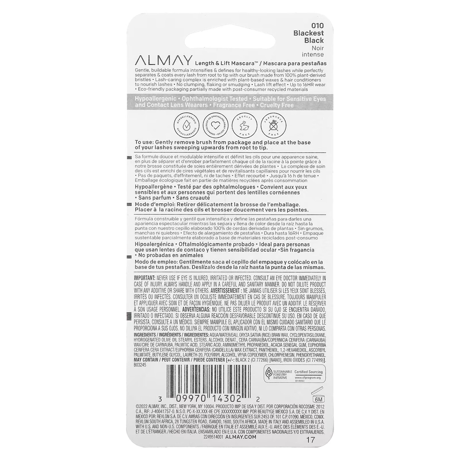 Тушь для ресниц Almay Long & Lift 010 Blackest Black, 7,1 мл (0,24 жидк. унции) — фото 3