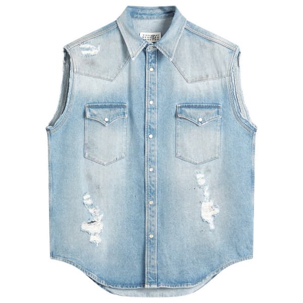 

Рубашка из потертого денима без рукавов Mm6 Maison Margiela, синий