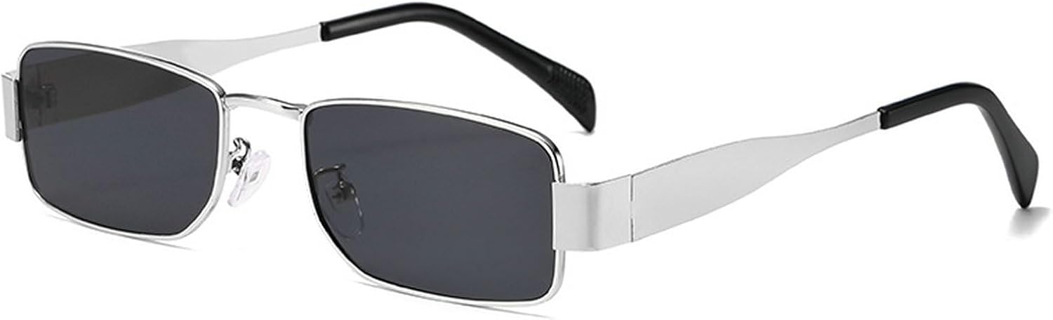 

Модные прямоугольные солнцезащитные очки для женщин и мужчин в стиле ретро, ​​маленькие, в стиле Y2K, узкие, прямоугольные, в стиле 90-х, стильные очки унисекс mincl, Silver Black